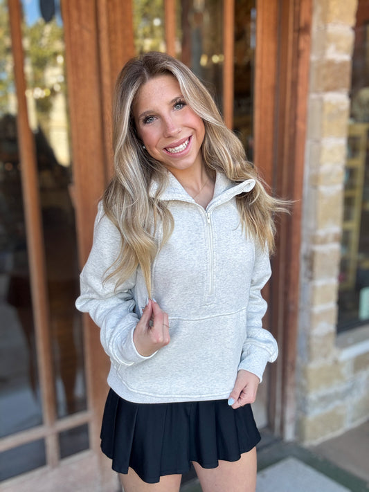 Tops | Pullover Long Dove Funnel Neck Half Zip Heather Bone