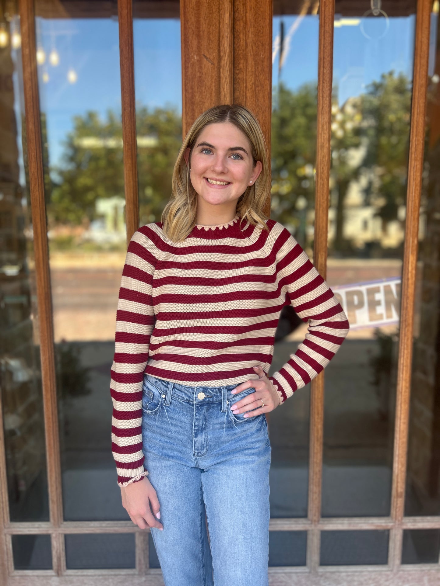 Tops | Sweater Wine Taupe Stripe