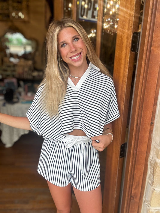 Set - Knitted Stripe Crop