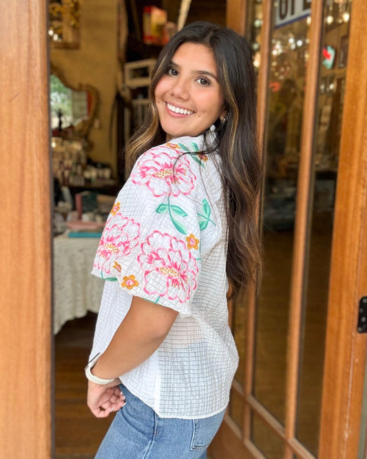 THML Top - Embroidered Textured Puff