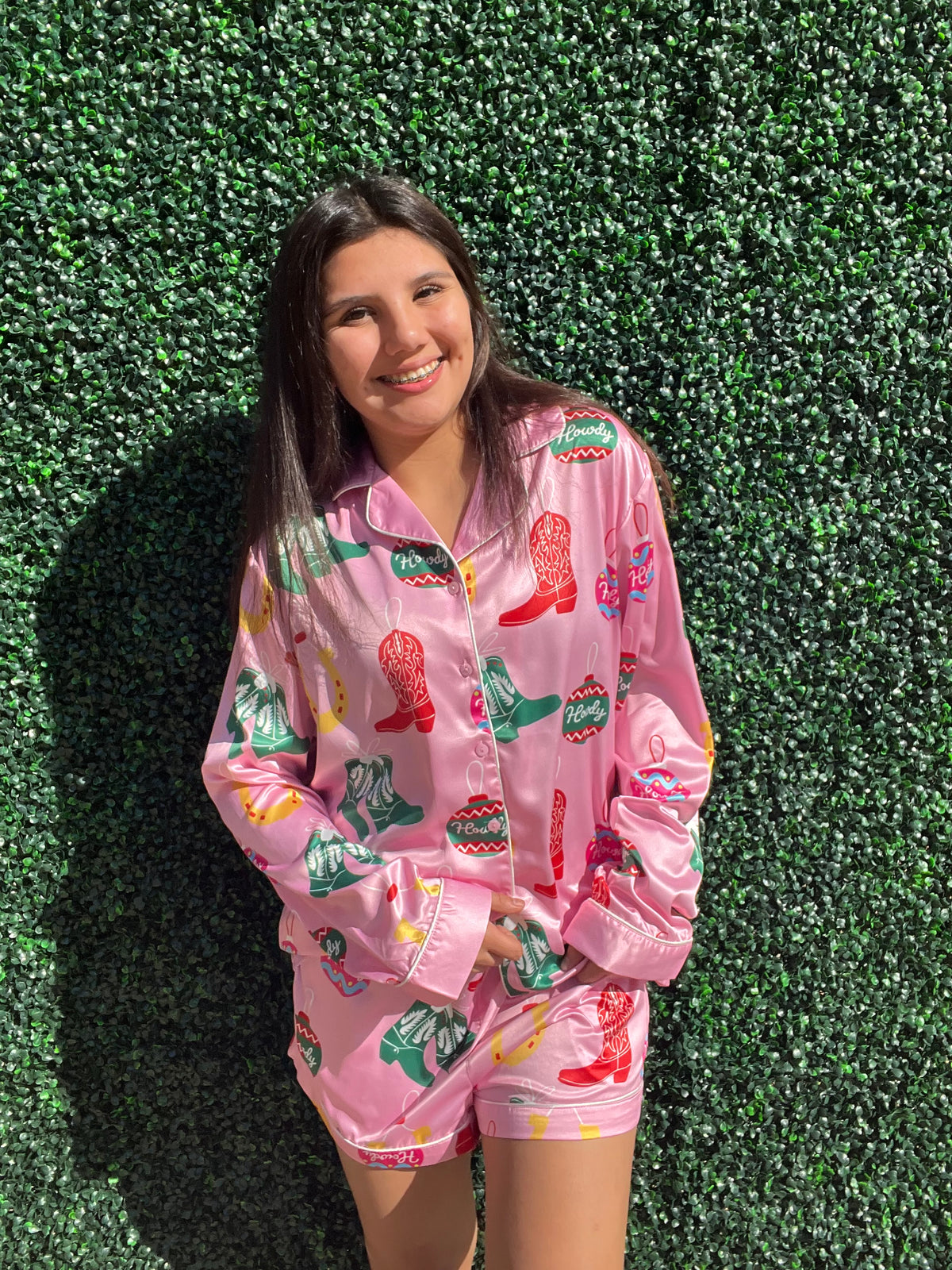 Set | Western Holiday Printed Satin Pajama Set