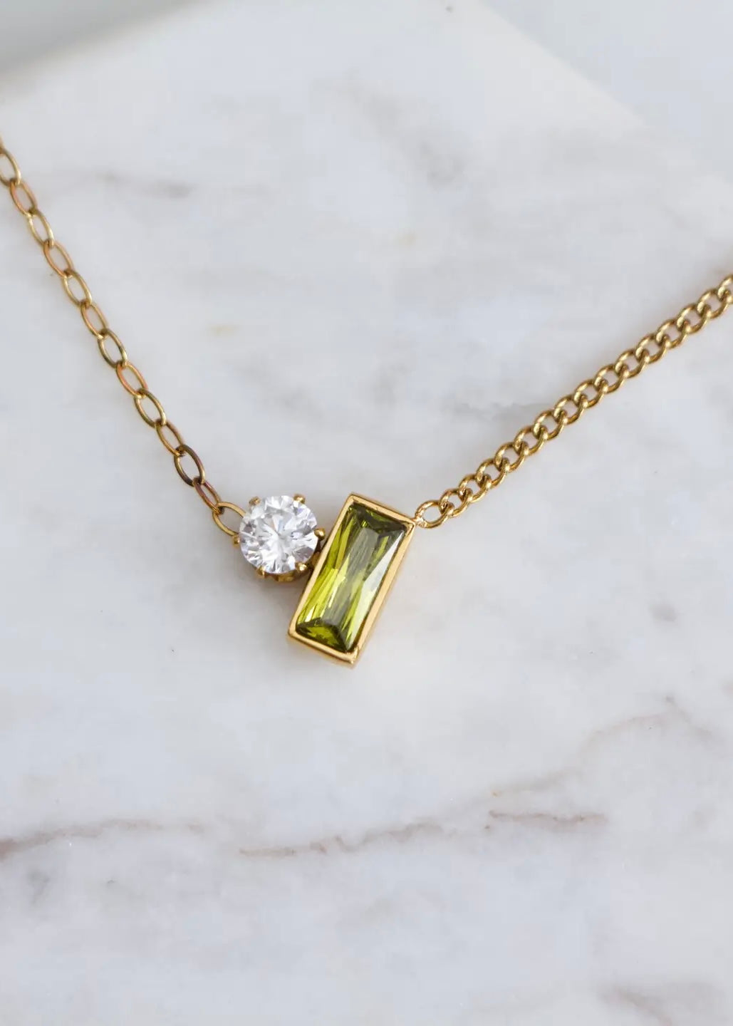 Necklace | Olive Zircon Geometric Necklace Waterproof