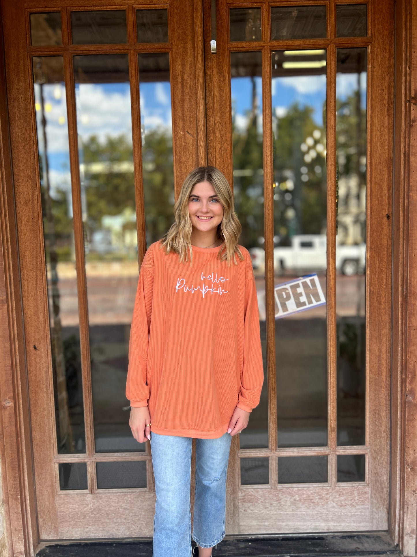 Tops | Sweatshirt Hello Pumpkin Embroidered 3d Ribbed