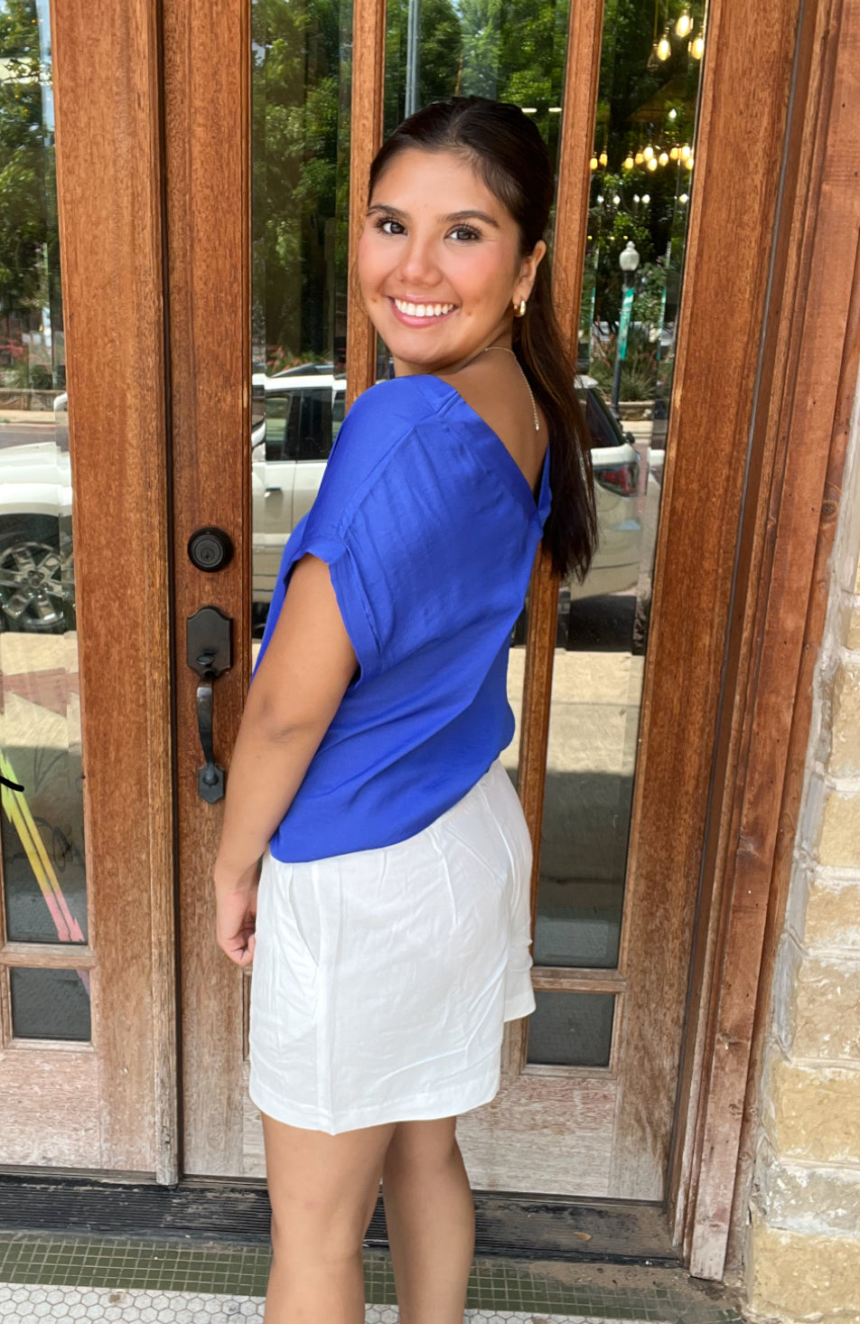 Bottoms | White Pleated Front Wide Leg Shorts