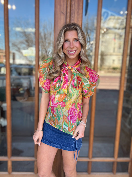 Blouse - Island Bloom Bow