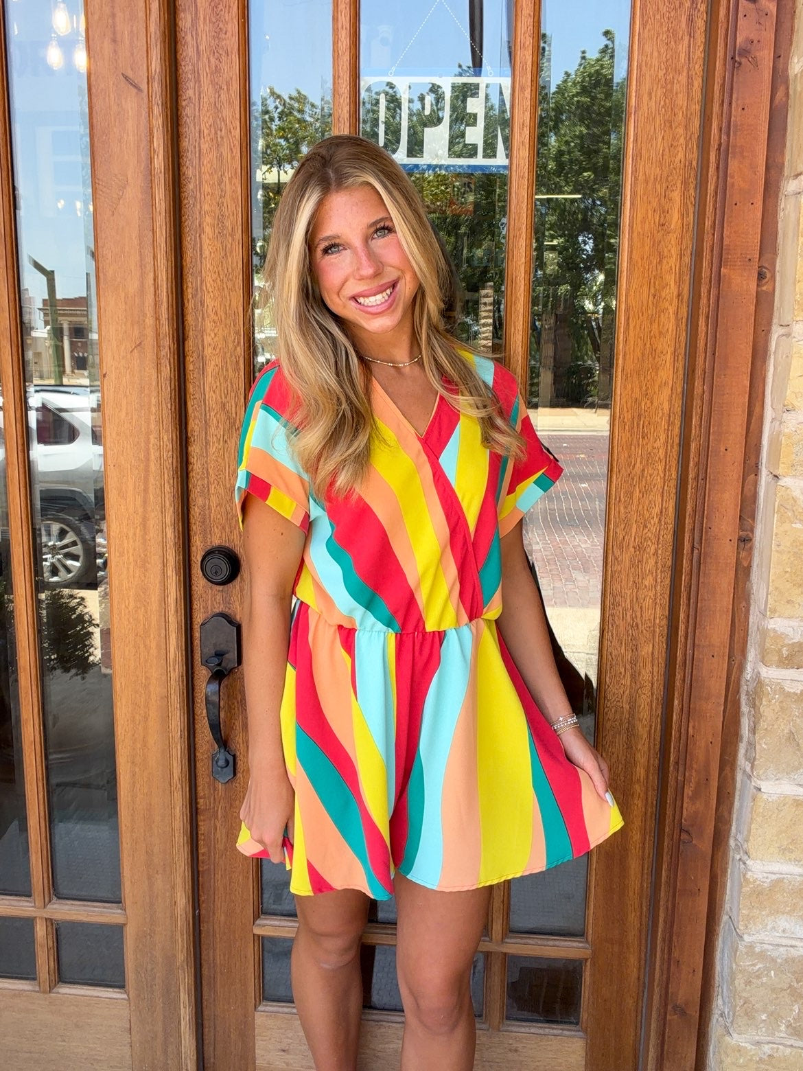 Romper - V Neck Striped