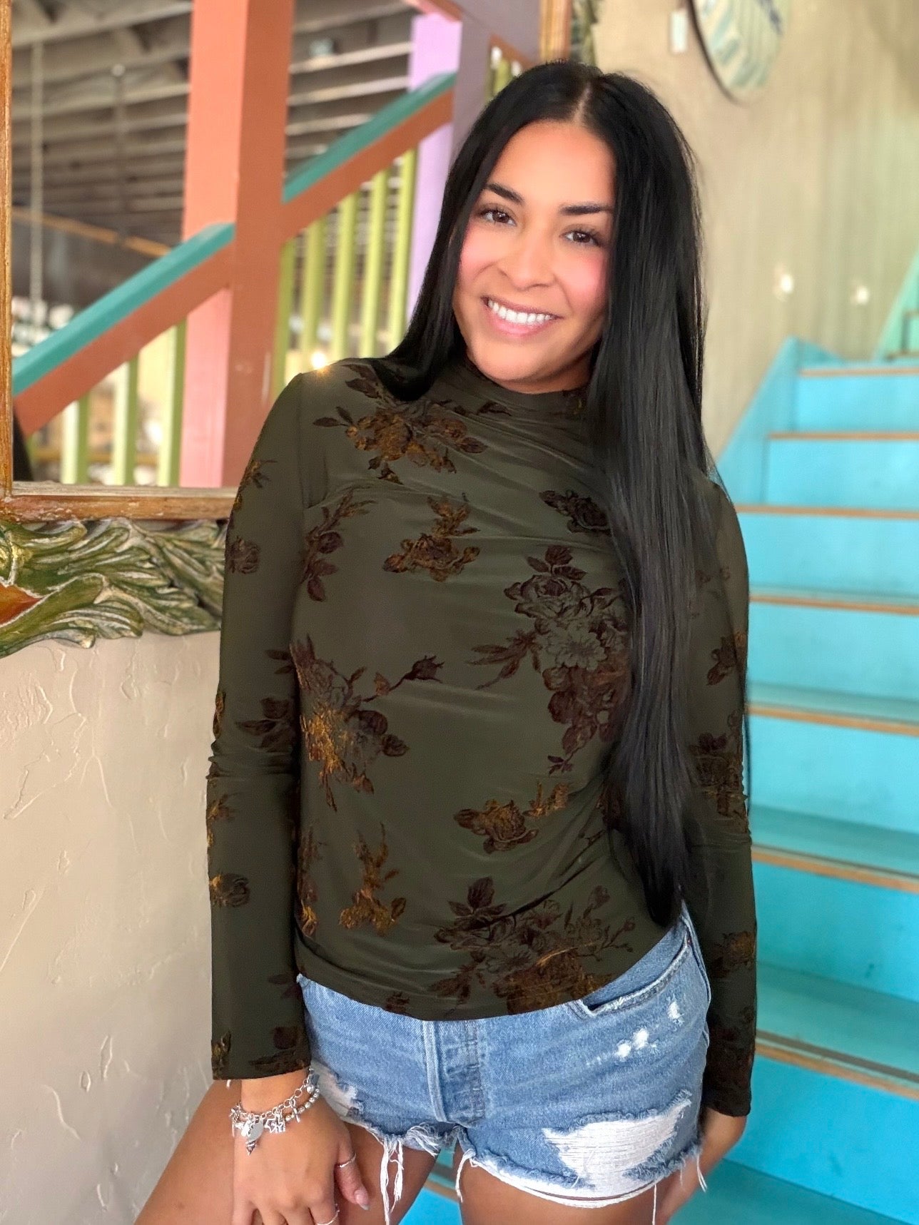 Blouse - Velvet Bloom Mesh