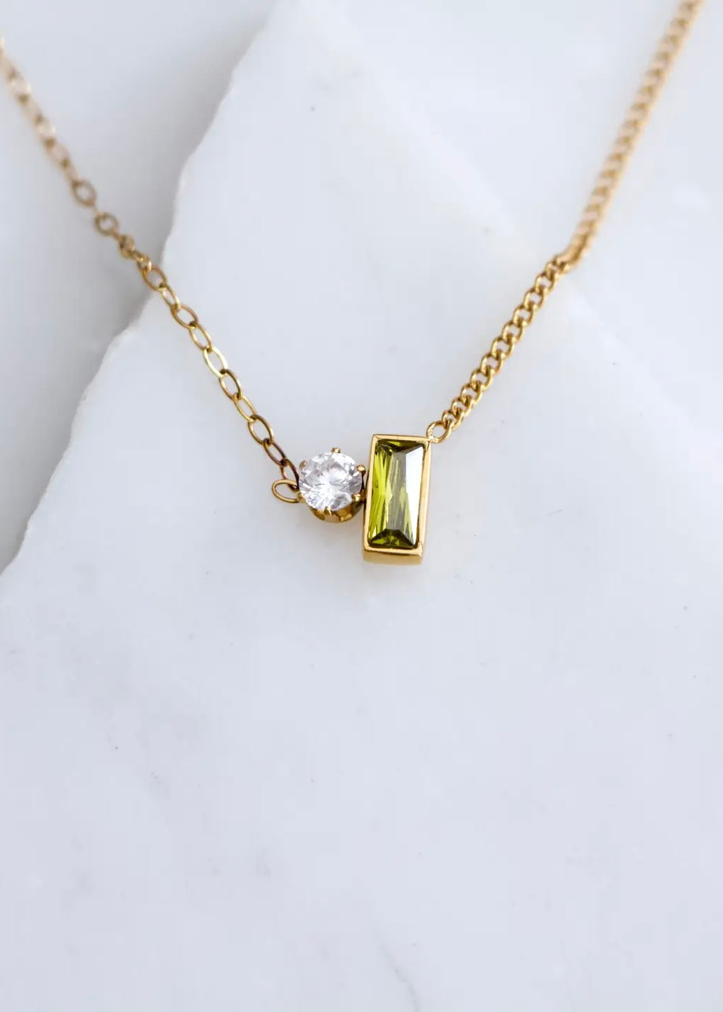 Necklace | Olive Zircon Geometric Necklace Waterproof