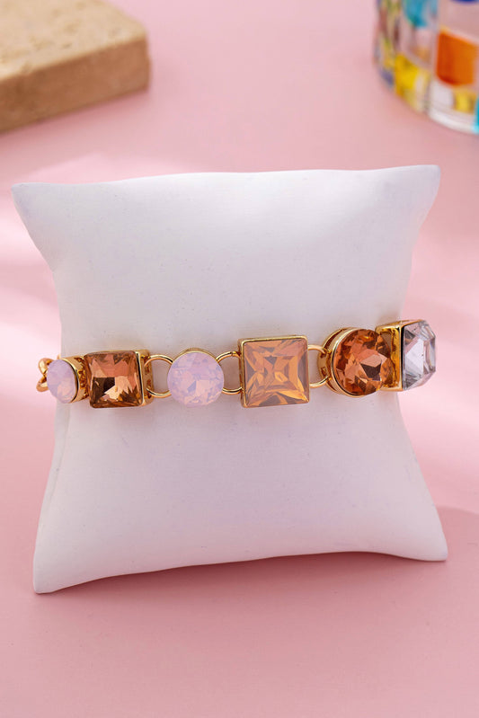 Pastel Multi-Crystal Gold Link Toggle Bracelet
