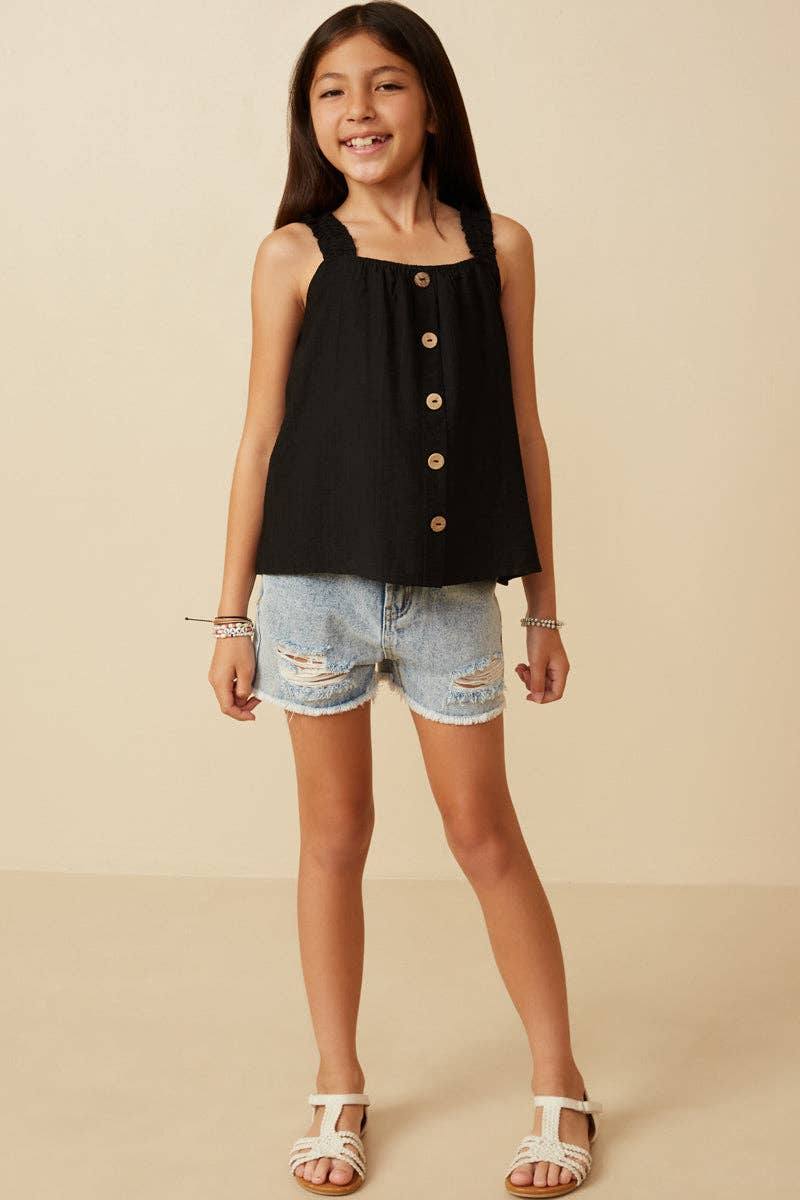 Tank - Girls Button Detail Ruffle Strap