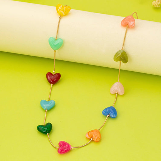 Multicolor Resin Beaded Heart Necklace