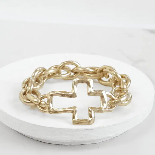 Jewelry | Bracelet Gold Hammer Cross Charm Stretch Chain
