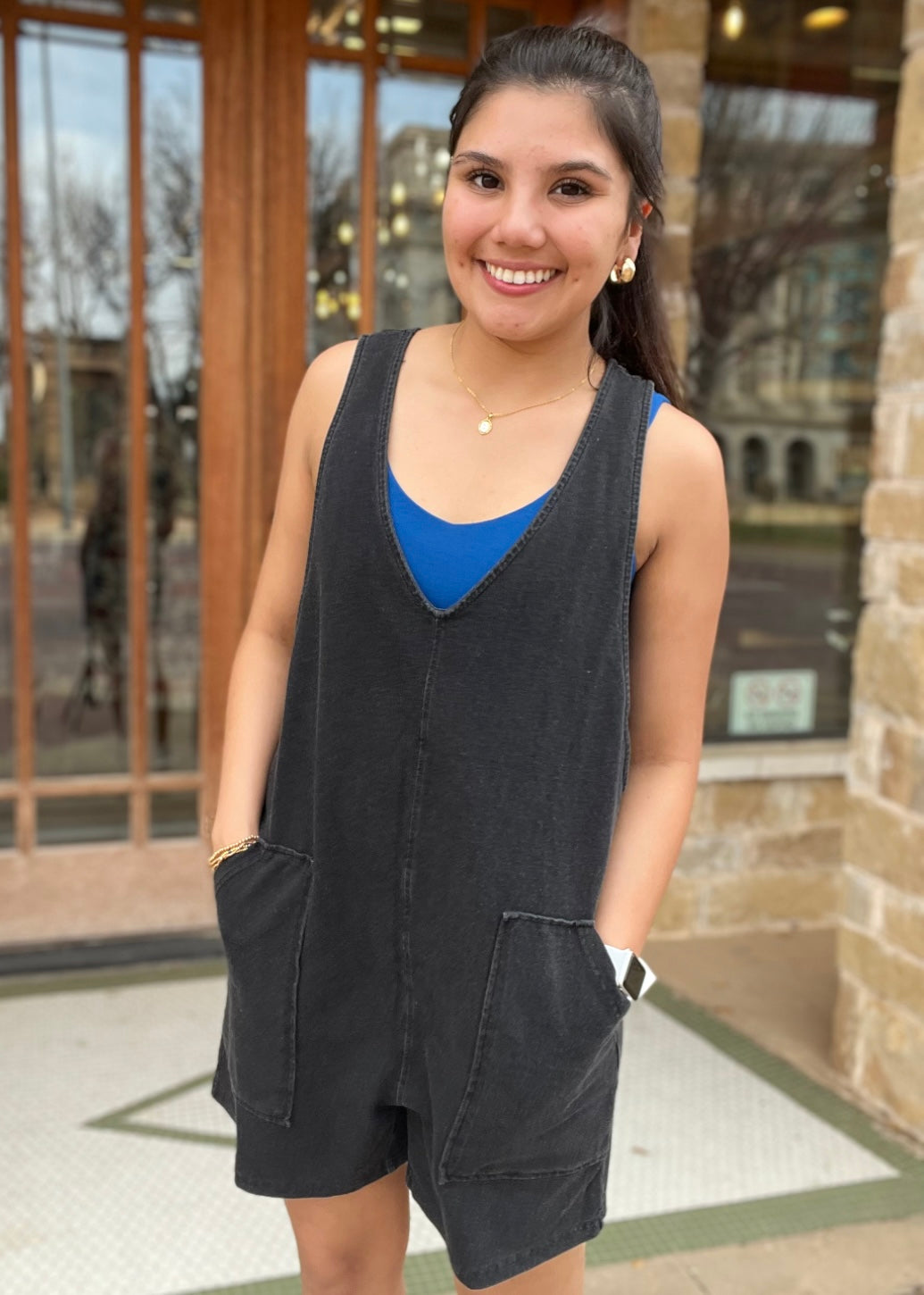 Mono B Black Cotton Blend Relaxed Fit Romper