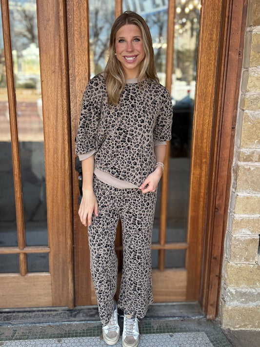 Leopard Half Sleeve Wide Leg Set