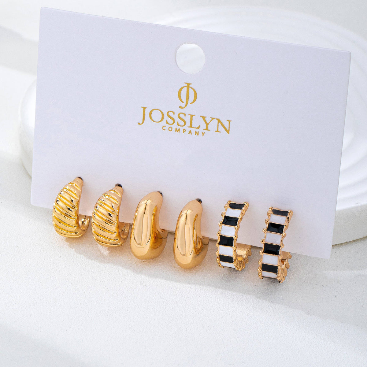 Earrings - Checker Textured Huggie Hoop Trio