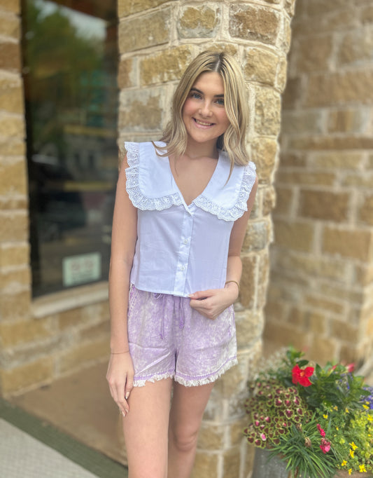 Zenana Lavender Tencel Mineral Washed Short Pants