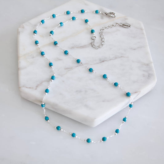 Jewelry | Necklace Turquoise Choker Necklace - Faceted Stone: Sterling Silver Plated