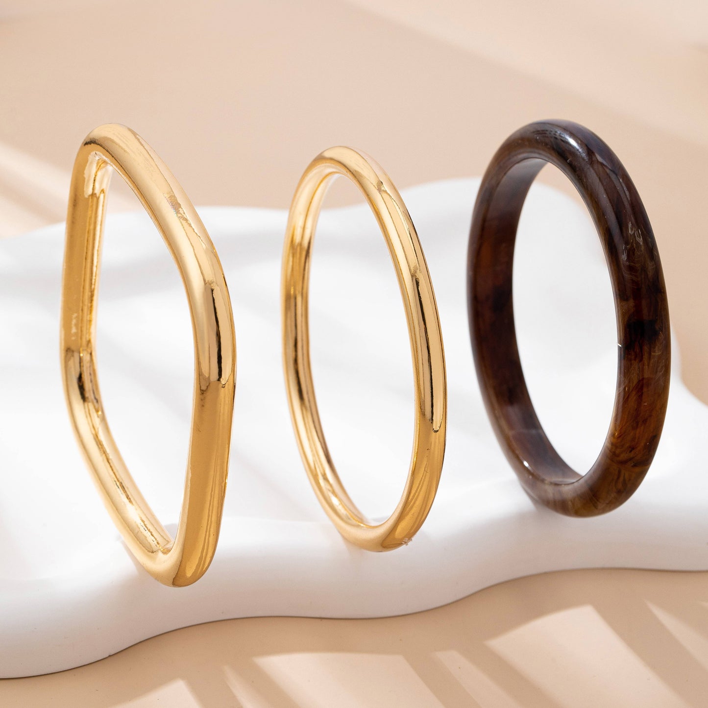 Bracelets - Tort & Gold Bangle Trio Set