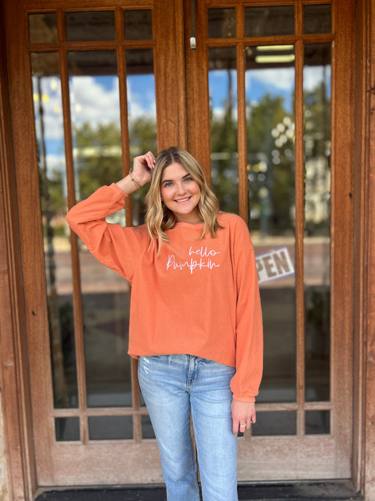 Tops | Sweatshirt Hello Pumpkin Embroidered 3d Ribbed