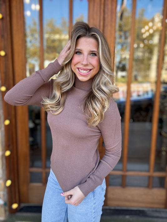 Ribbed Knit Mocha Sweater