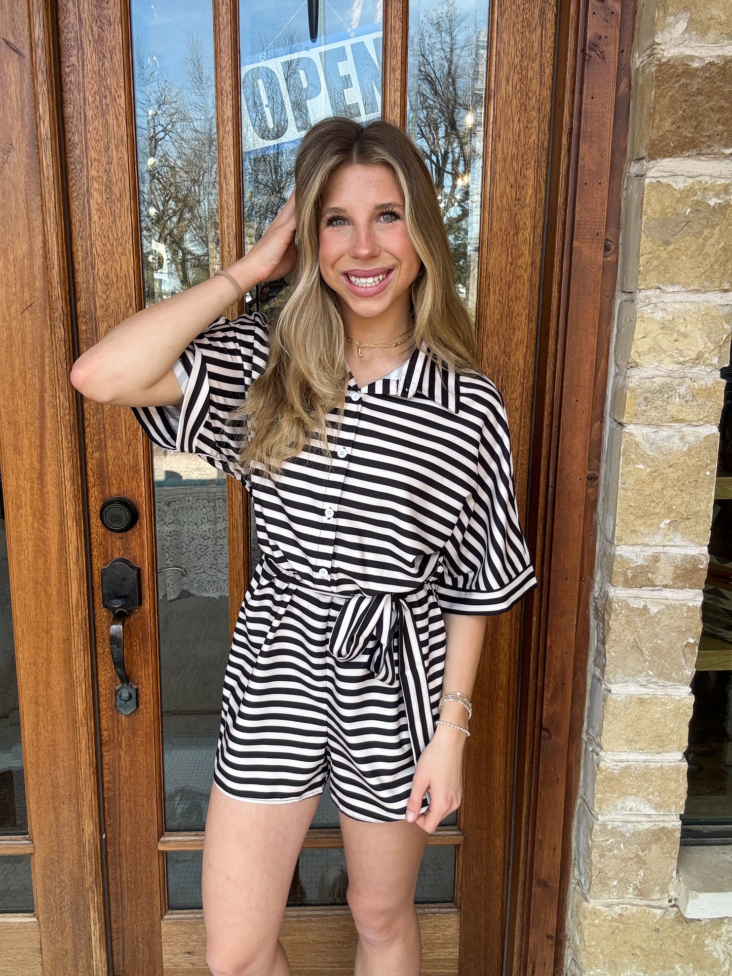 Striped Button Up Romper