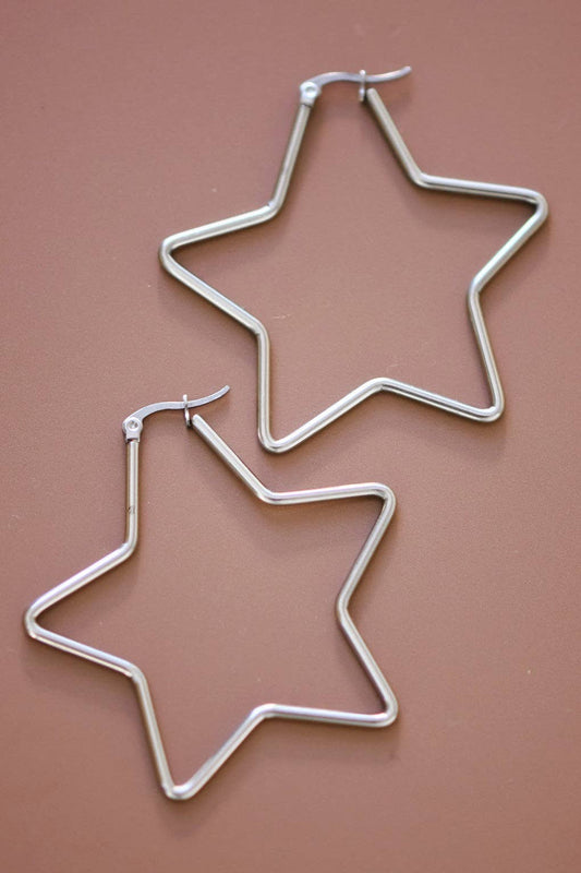 Earrings - Silver Star Hoop