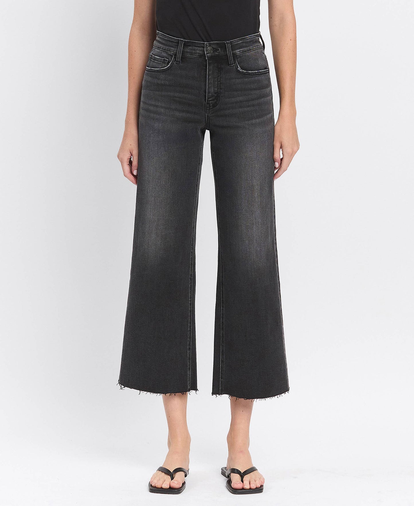 Bottoms | Flying Monkey High Rise Clean Cut Raw Hem Crop Wide Leg