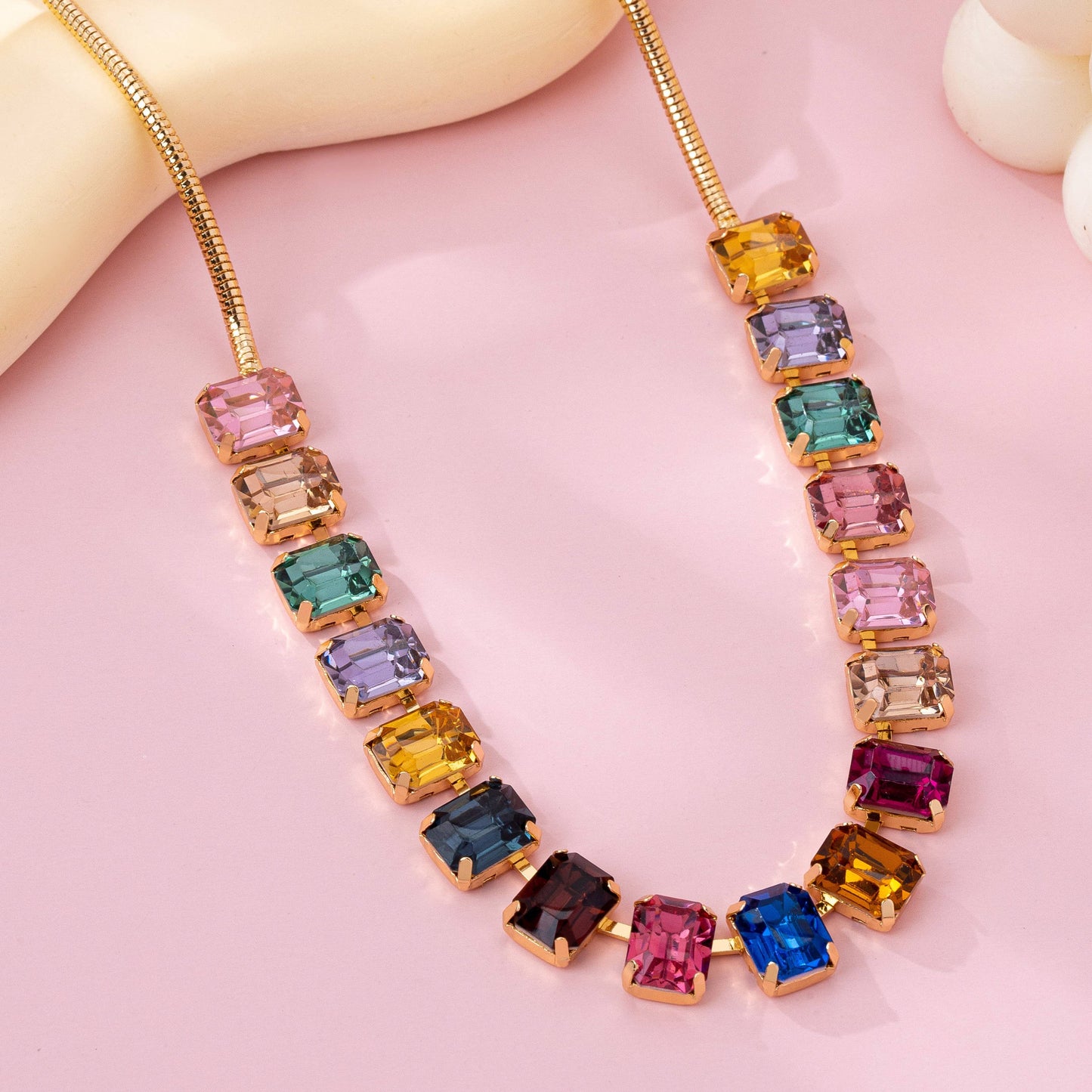 Necklace - Rainbow Emerald-Cut Gemstone