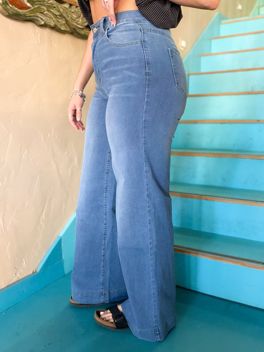 Retro Washed Wide Leg Jeans