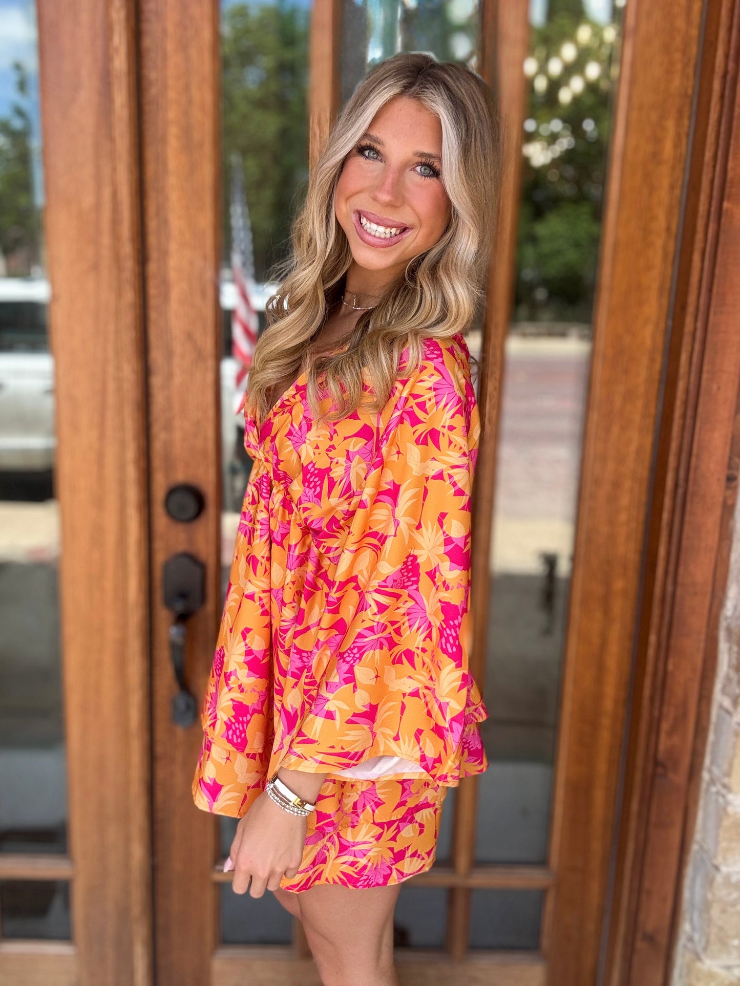 Dress - Orange Floral Mini