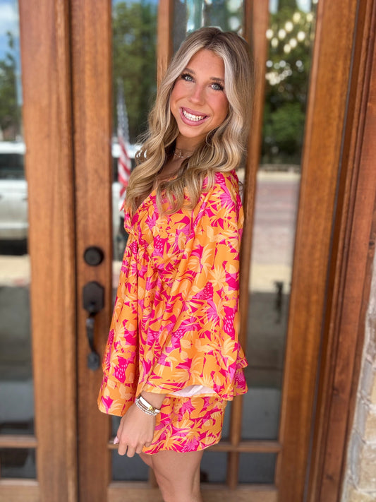 Dress - Orange Floral Mini