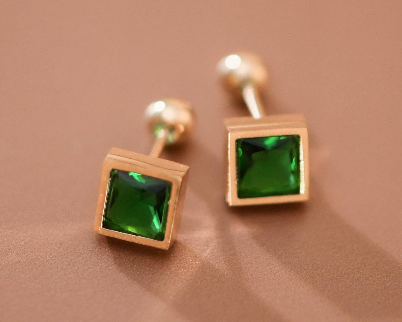 18K Gold Plated Green Crystal Studs