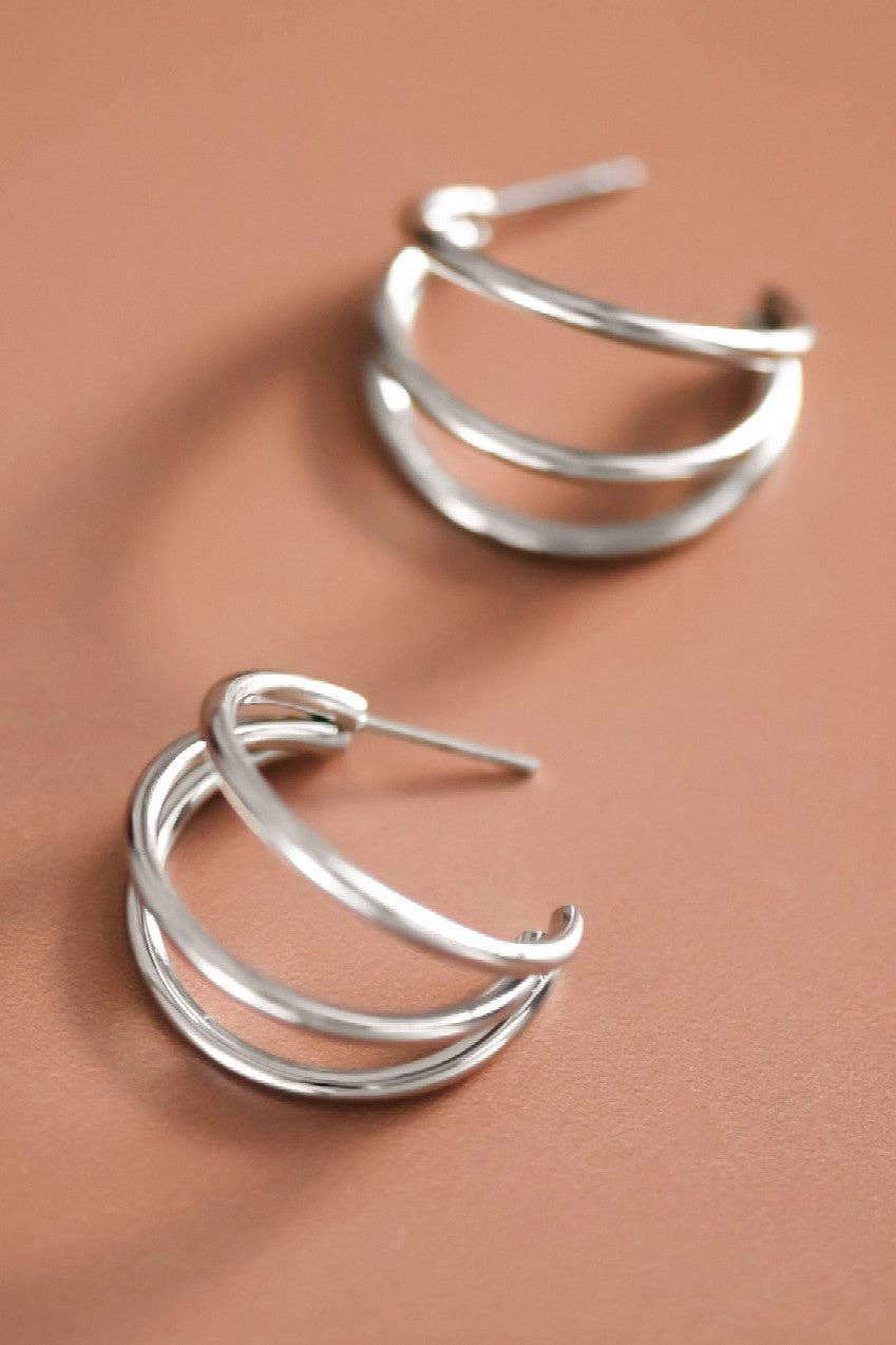 Earrings - Silver Geo Stainless Steel Hoop