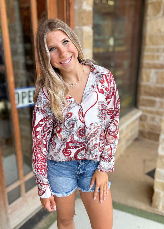Tops | Blouse Floral Print Lantern Sleeve Button Front