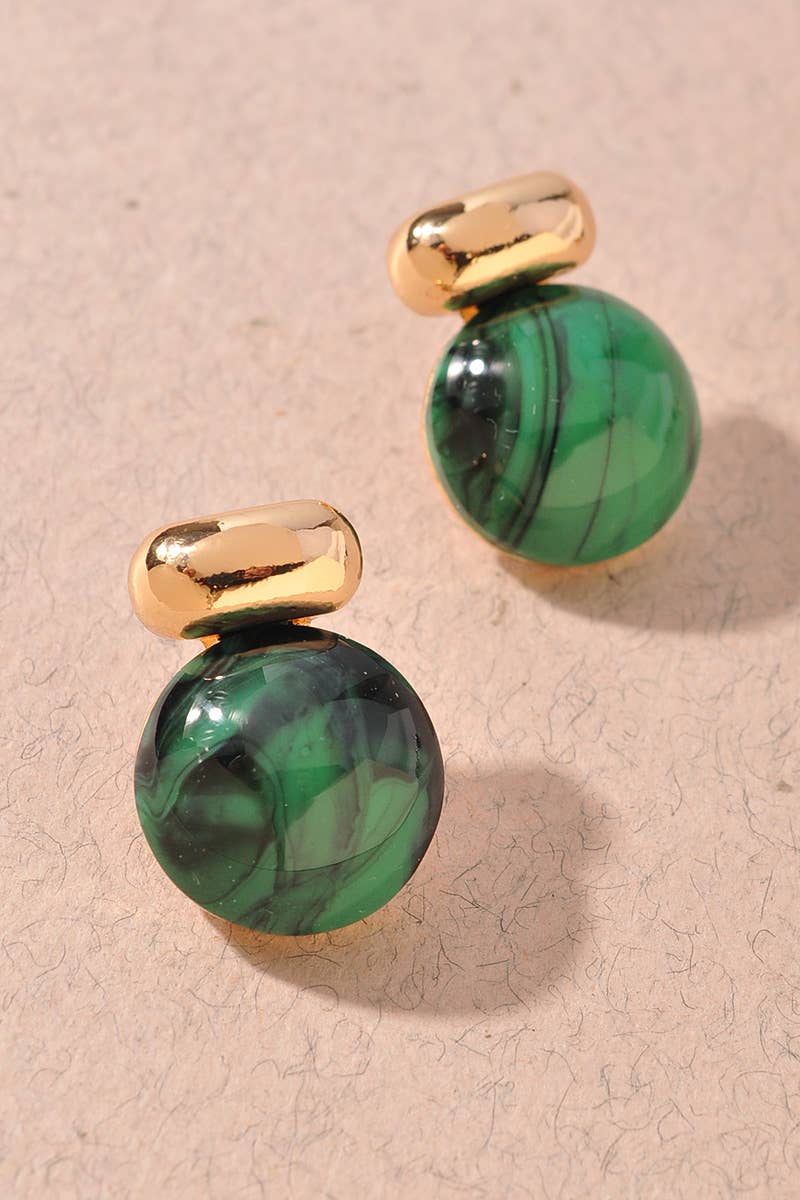 Stud Earrings - Marbled Green Resin