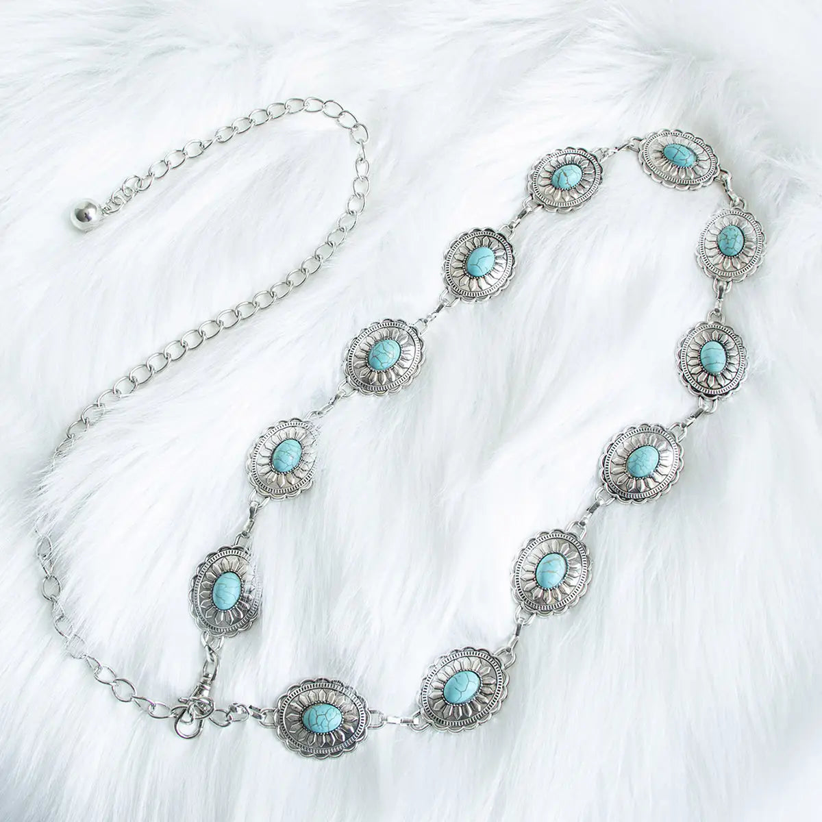 Accessories | Belt Silver Bohemian Turquoise on Oval Metal Chain