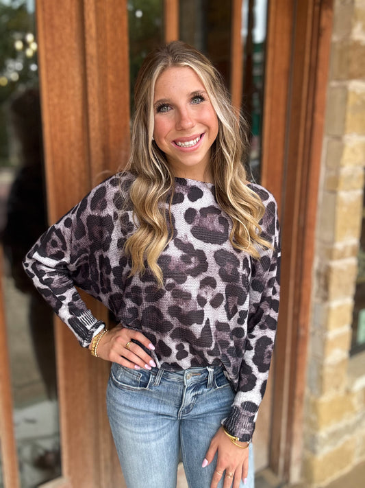 Tops | Blouse Gray Leopard Knit