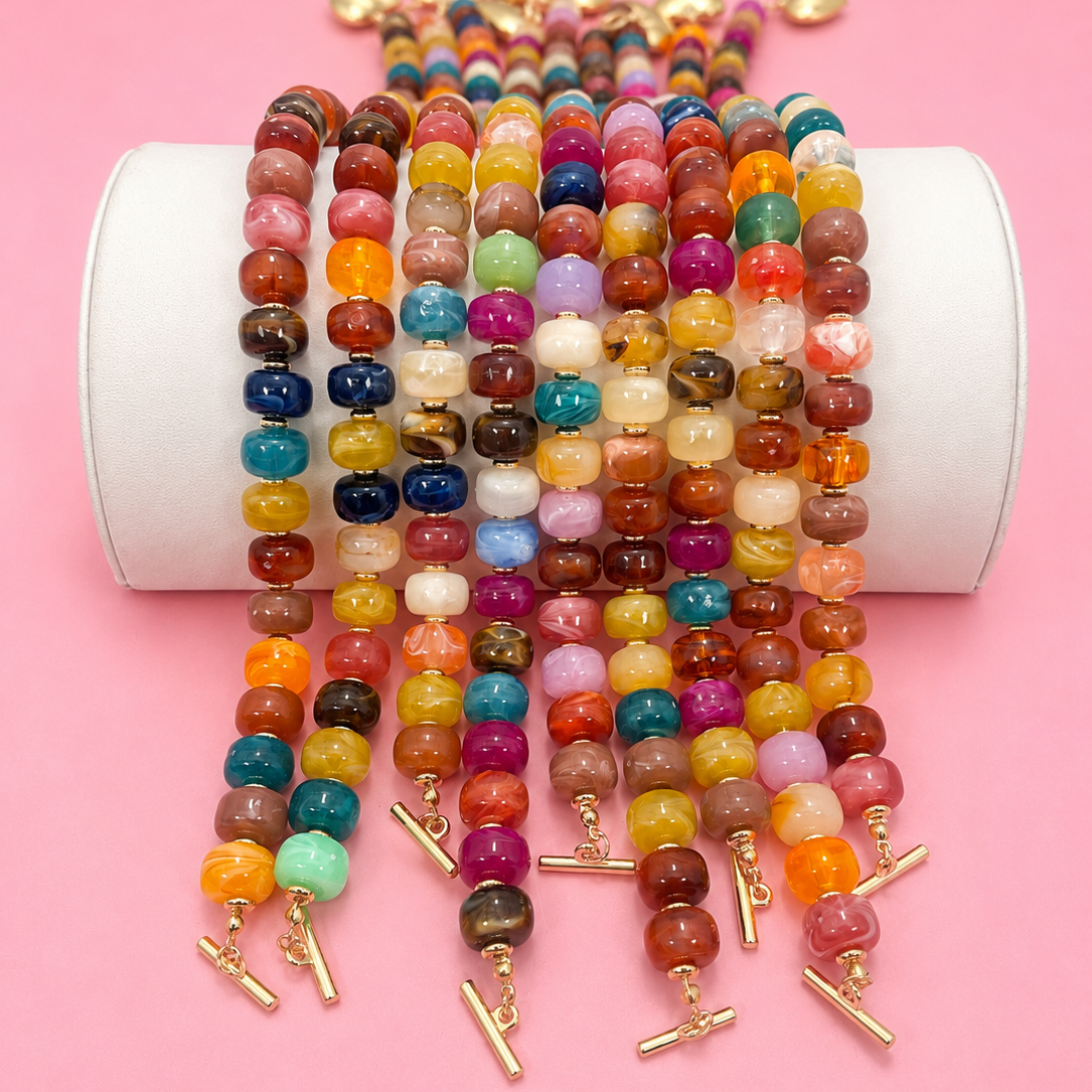 Necklace - Multi Beaded Heart Charm Toggle