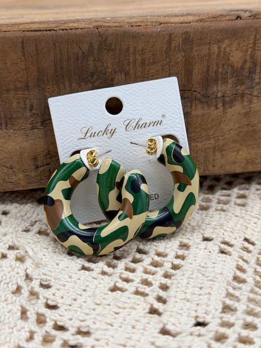 Jewelry | Earrings Camo Modern Thick Open Hoop