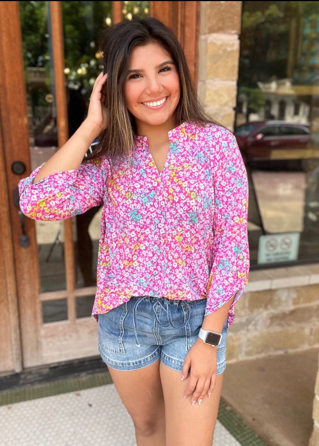 Tops | Dear Scarlett Blouse Ditsy Floral 3/4 Sleeve Wrinkle Free