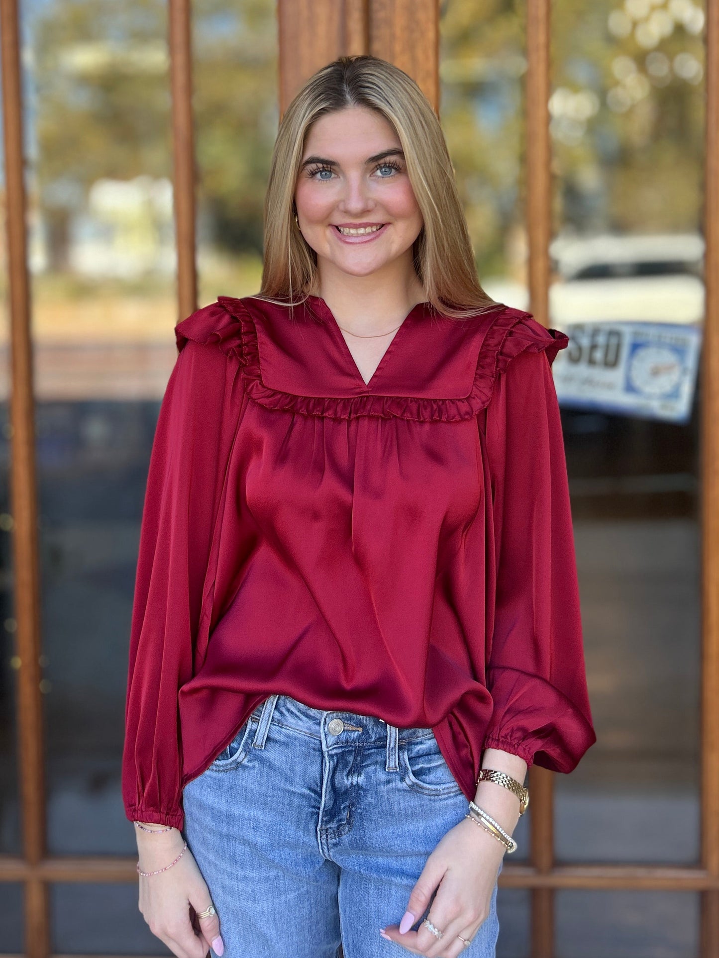 Ruffle Solid Satin Top