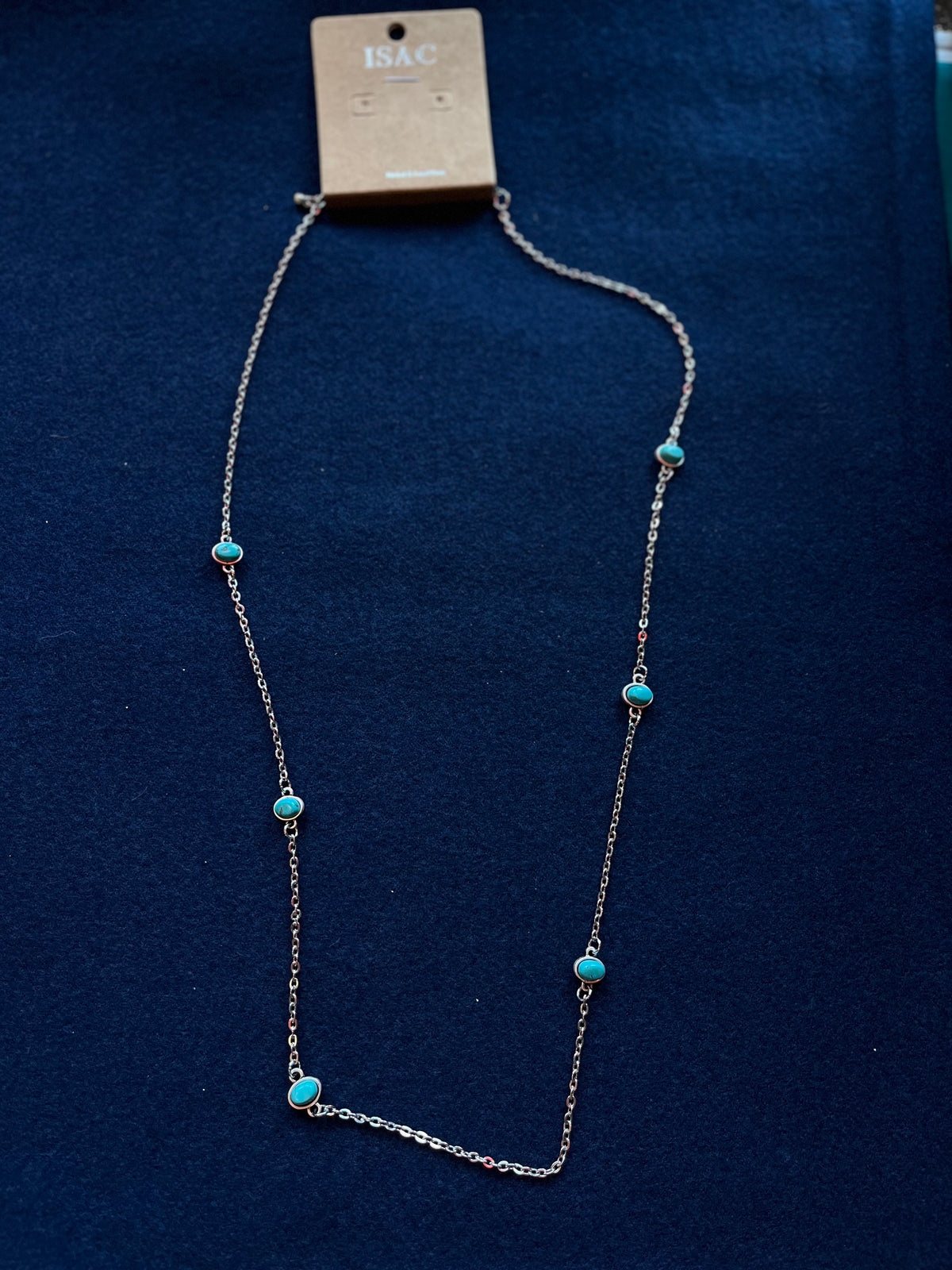 Necklaces | Silver Chain Necklace with Oval Turquoise Pendants