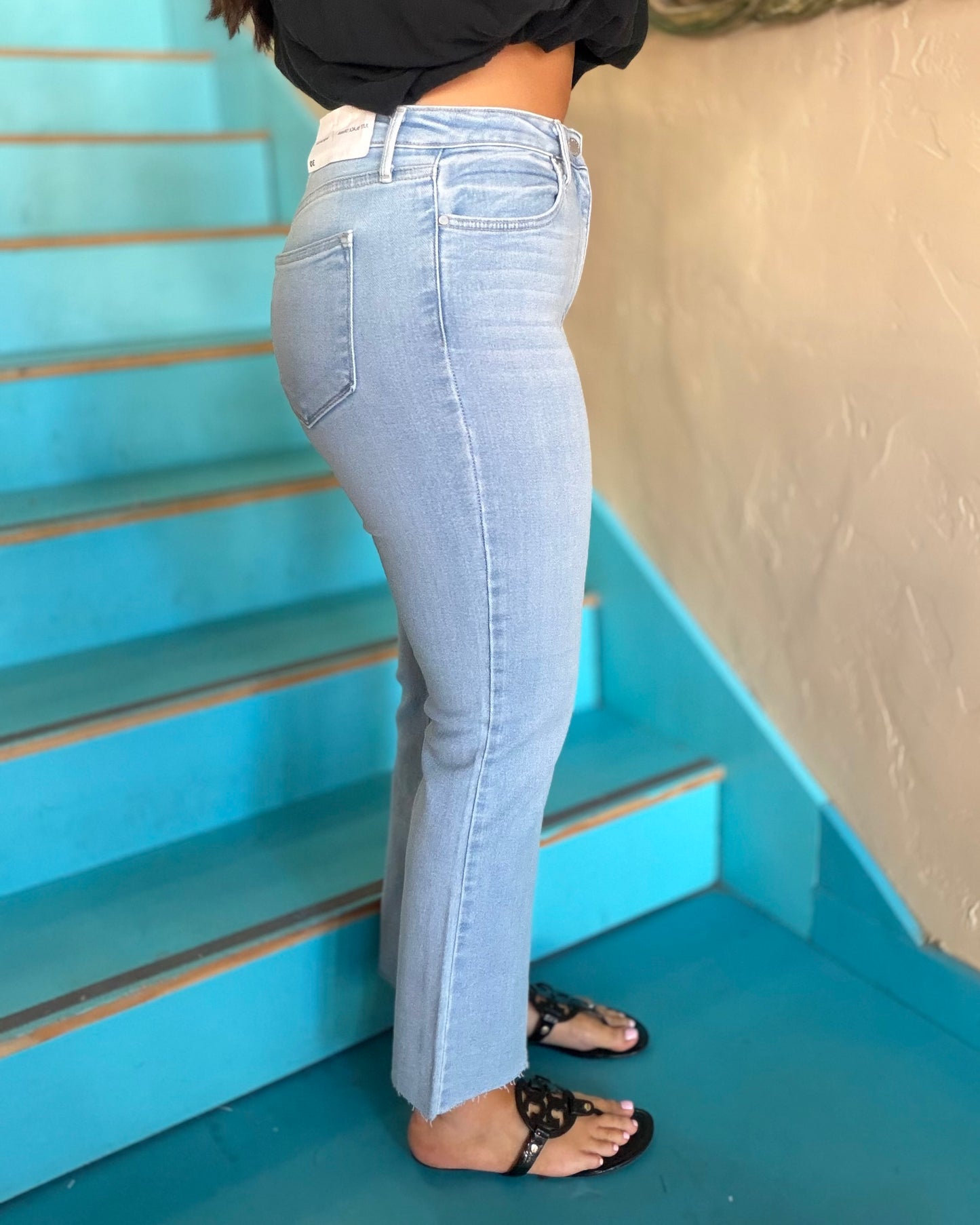 High Rise Tonal Crop Flare Jeans