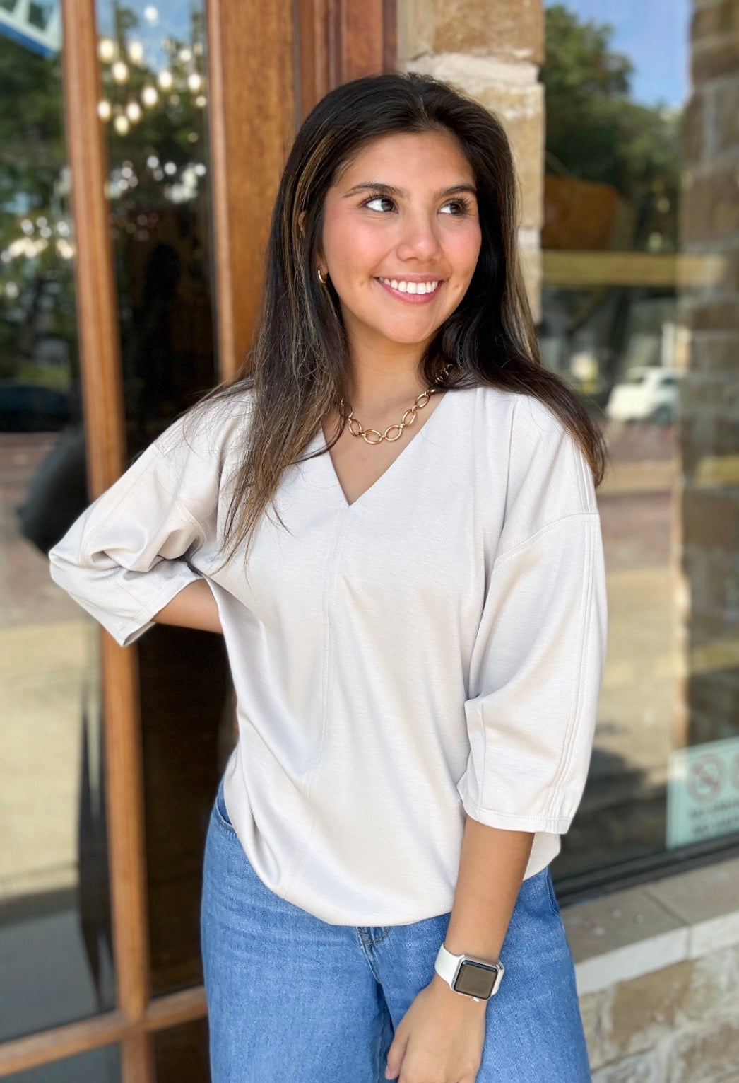 Blouse - Jodifl V-Neck Cream Knit