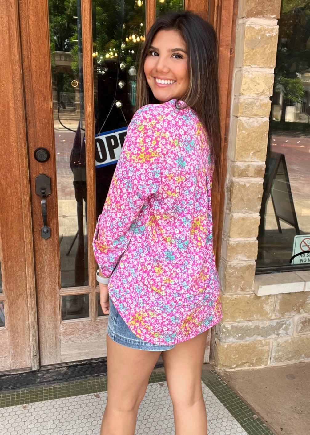 Tops | Dear Scarlett Blouse Ditsy Floral 3/4 Sleeve Wrinkle Free