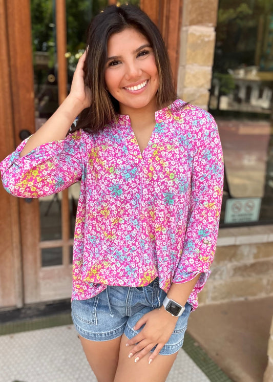 Tops | Dear Scarlett Blouse Ditsy Floral 3/4 Sleeve Wrinkle Free