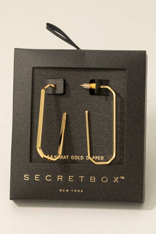 Secret Box Gold Dipped Long Octagon Hoop Earrings