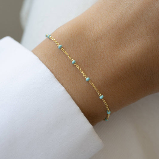 Bracelet | Turquoise Beaded Bracelet: 6.75" + .5" Ext / Gold