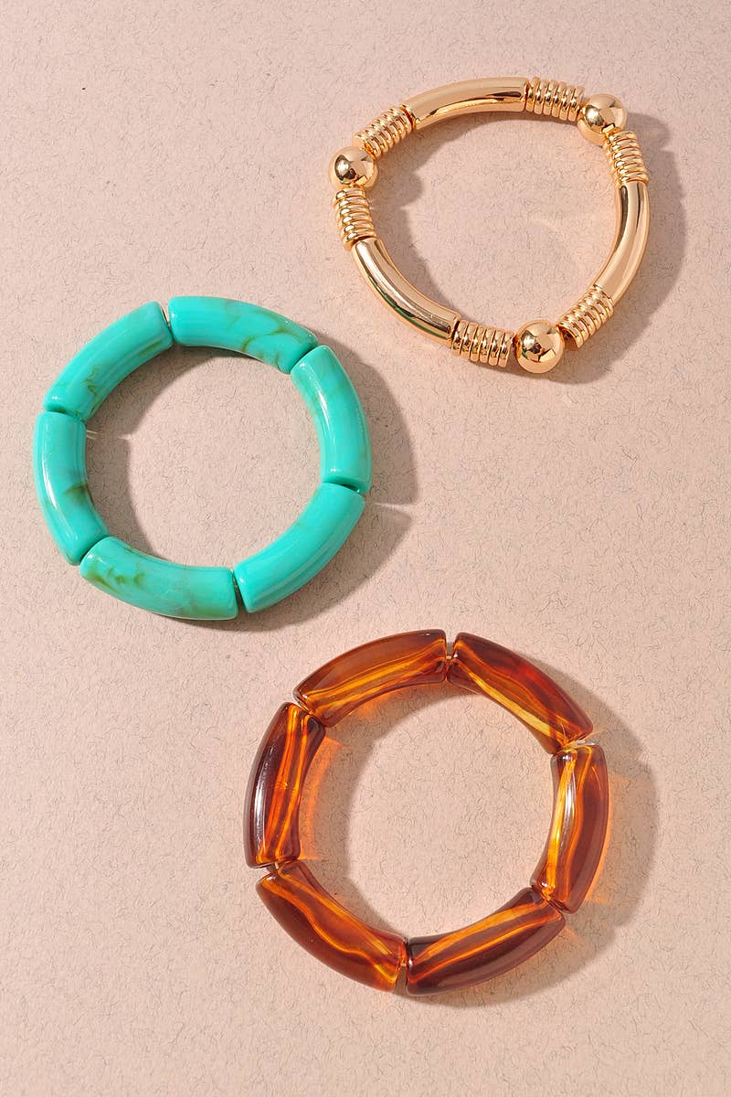 Bracelet Set - Gold/Turquoise Marble Tube