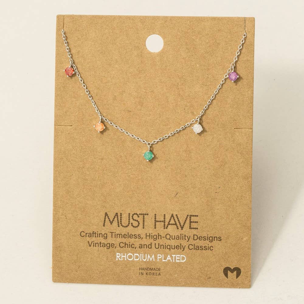 Crystal Stud Drop Necklace